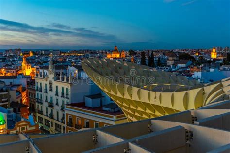 Night View of Illuminated Setas De Sevilla in Spain Editorial Photo ...