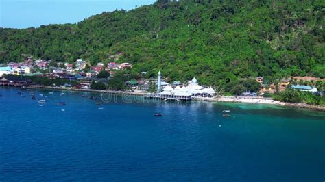 Coastal Village And Floating Mosque Magic Aerial Top View Flight Drone