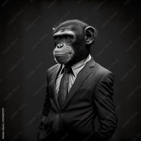 Monkey In Suit On Black Background Elegant Monkey In Jacket With Tie