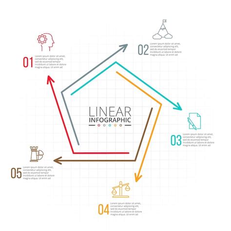 Pentágono plano de linha fina para modelo infográfico 5 opções de