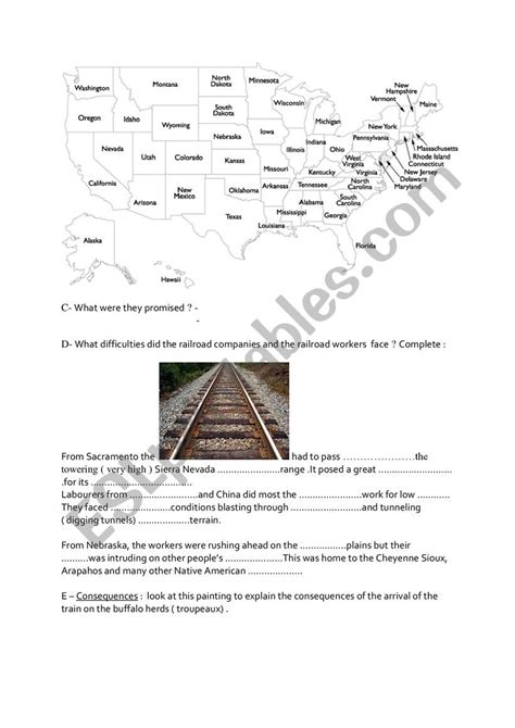 Transcontinental Railroad Map Worksheet