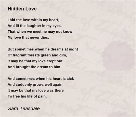 Hidden Love - Hidden Love Poem by Sara Teasdale