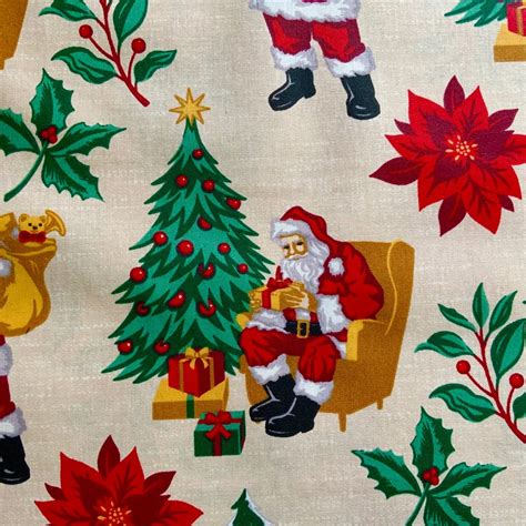 Santa Claus Extra Wide French Christmas Oilcloth Norfolkoilcloth