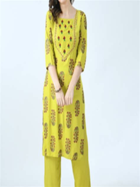 Buy Kalini Women Mustard Yellow And Red Floral Printed Kurta With