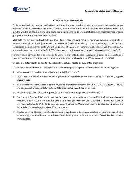 Caso Prueba Pensamiento L Gico Para Los Negocios Conocer Para