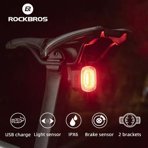 Rockbros Bicycle Rear Light Smart Auto Brake Sensing Usb Bike Light