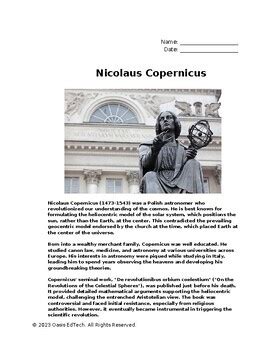 Nicolaus Copernicus Q A Worksheet By Oasis EdTech TPT