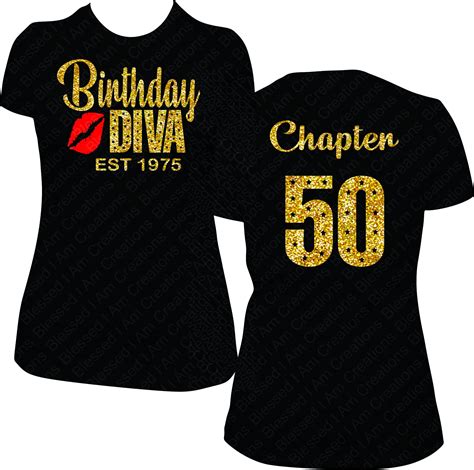 Birthday Diva Est Date Birthday Shirt Women Bling Shirt Gold Etsy