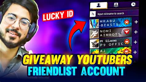 12 Biggest Youtubers Like My Free Fire Account GIVEAWAY LUCKY ID