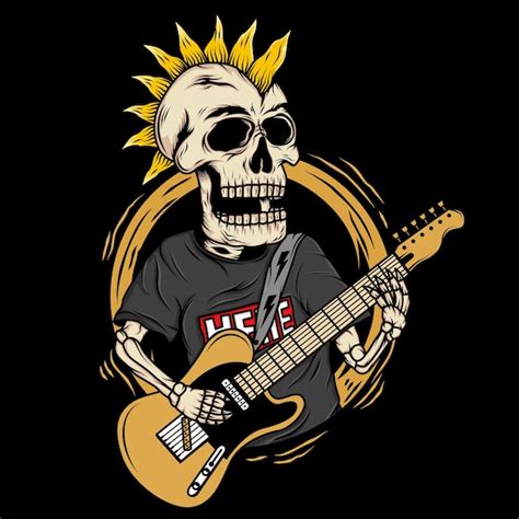 Premium Vector Cartoon Cute Punk Skull Playing Guitar Illustration