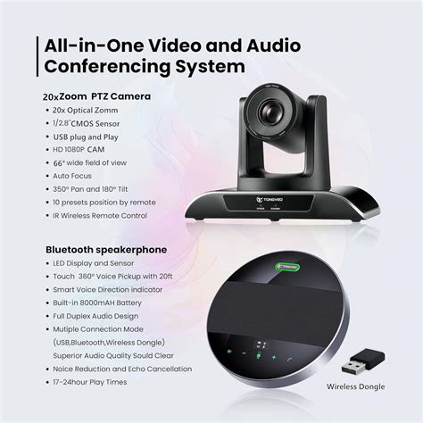 TONGVEO 20x Zoom Conference Room Camera System All-in-one Video and Audio Conferencing System ...