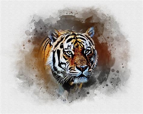 Tiger Watercolor Painting Effect - Design Cuts