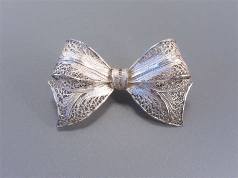 Vintage 800 Silver Filigree Bow Brooch By Darsjewelrybox On Etsy