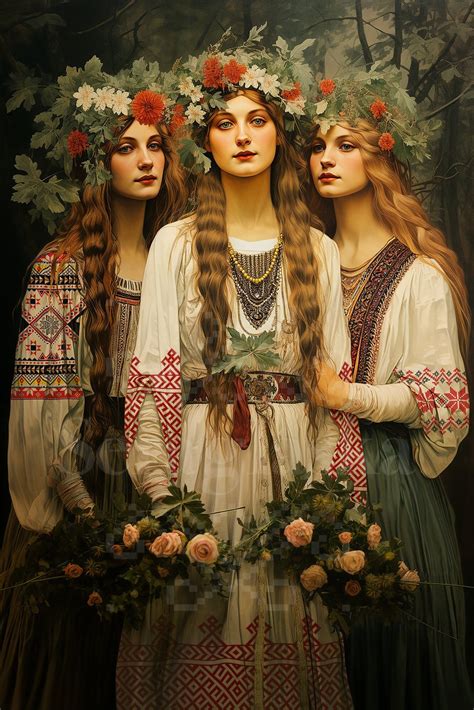 ROZHANITSY Slavic Art Print Digital Folk Art Vintage Portrait of Three ...