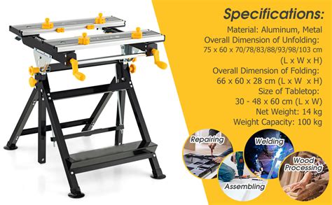 COSTWAY Folding Work Bench 7 Level Height Adjustment Workbench Table