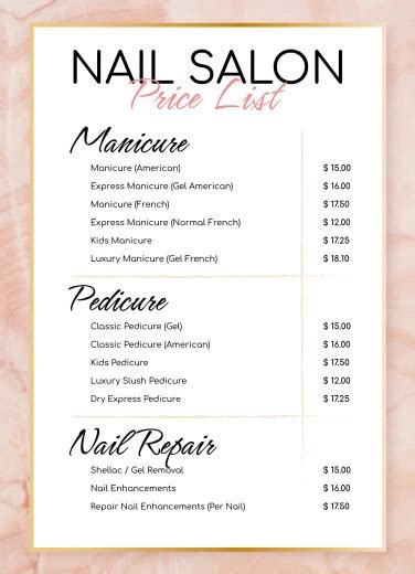 Nail Price List Template Editable Printable 40 OFF