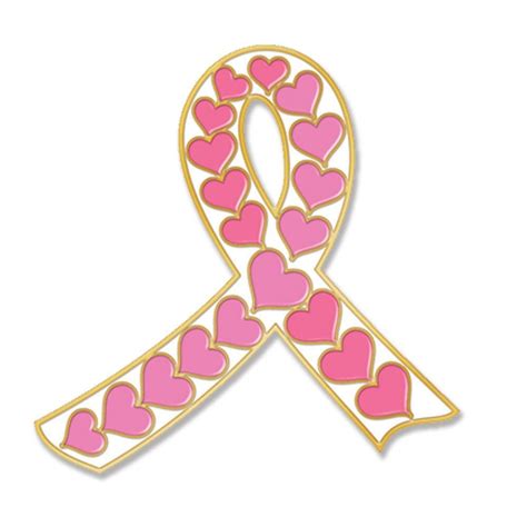 White Ribbon With Pink Hearts Breast Cancer Awareness Lapel Pin With Card