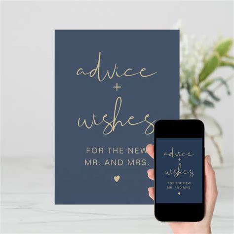 Caitlin Elegant Navy Gold Advice Wishes Sign Invitation Zazzle