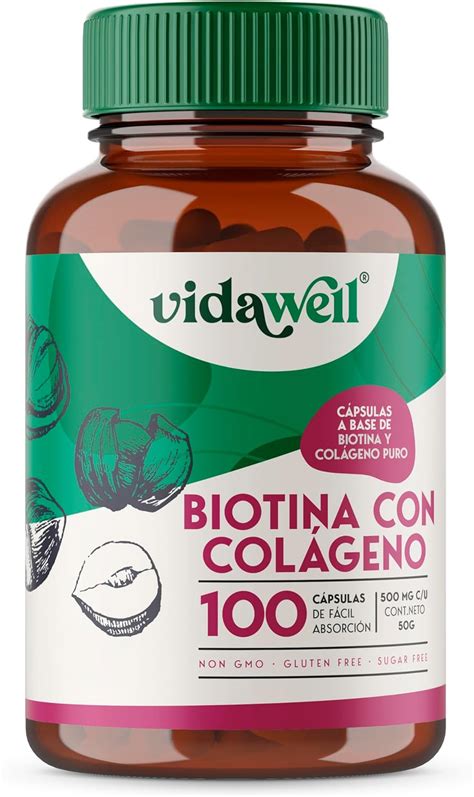 Biotina Colageno Y Vitamina C Vidawell Cápsulas De 500mg De Fácil