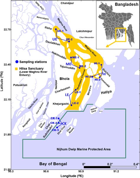 Map of the study area in the Meghna River estuary and its adjacent... | Download Scientific Diagram