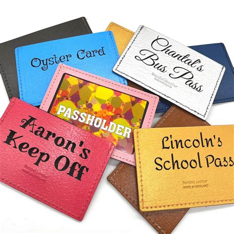 Personalised Pass Holder Leather Engraved Pouch Card Train Bus