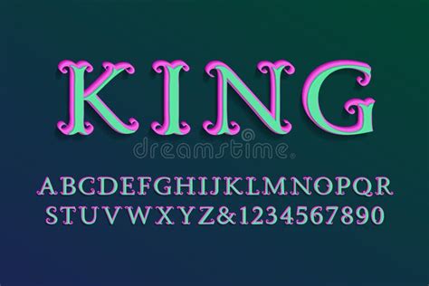 King Decorative Letters with Numbers. 3d Colored Font Stock Vector ...