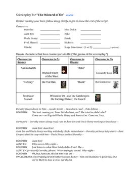 Text and Script Screenplay for the Cyclone Scene in The Wizard of Oz