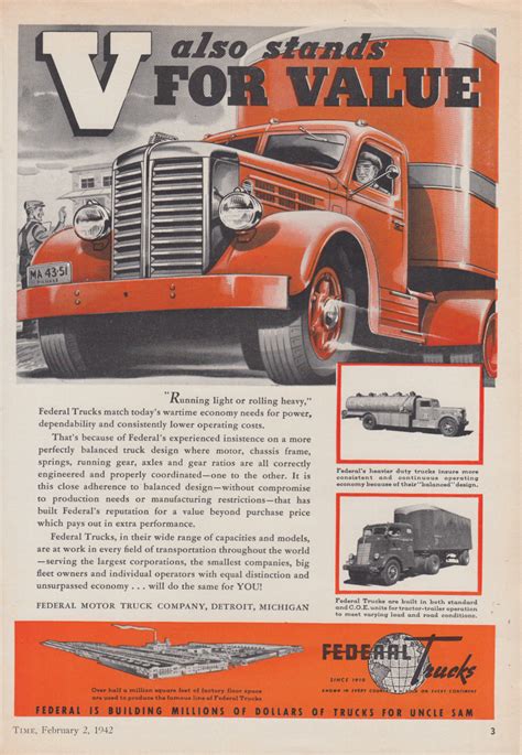 V also stands for Value - Federal Trucks ad 1942