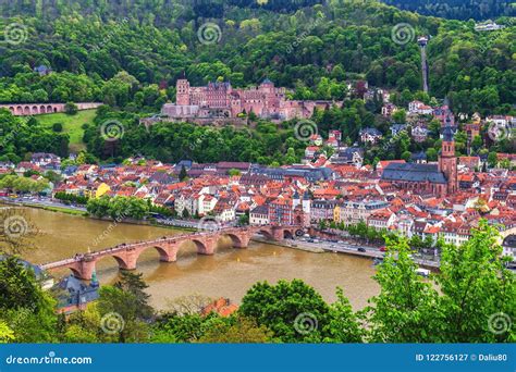 Panoramic View Of Beautiful Medieval Town Heidelberg Including C Stock