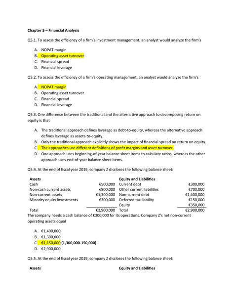 Pdfcoffee Chapter Financial Analysis Q To Assess The Efficiency