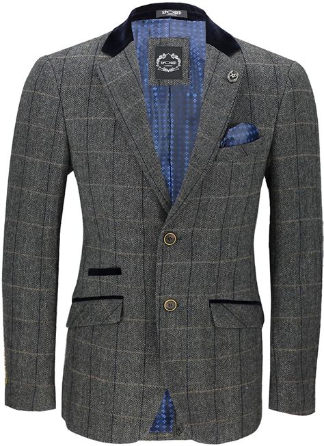 Xposed Mens Vintage Tweed Herringbone Check Blazer In Oak Brown Grey