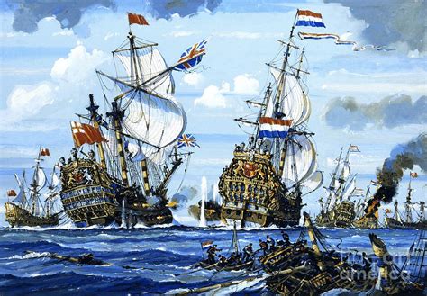 Naval Battle Painting by English School