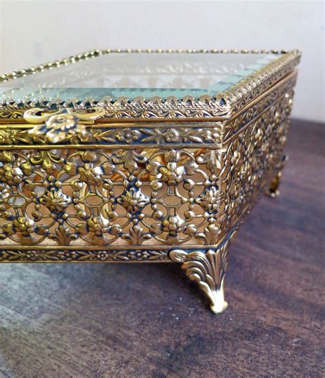 Ormolu Jewelry Box Gold Filigree Casket Jewelry Box Diamond