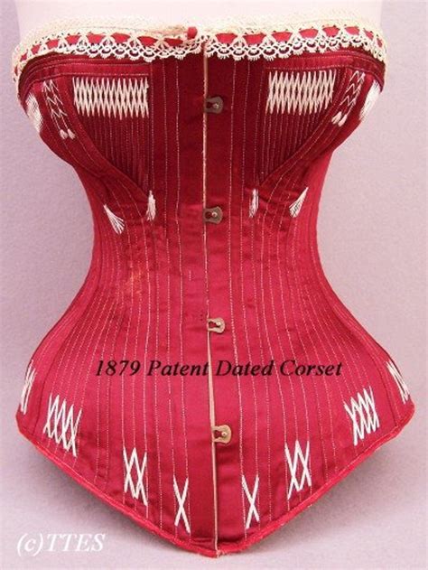 401 Rare 1879 Patent Dated Red Silk Satin Corset Moda Gótica Moda Estilo Moda