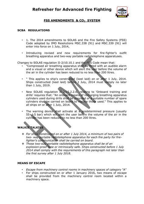 Himt Refresher For Advanced Fire Fighting Aff Fss Amendments And Co2