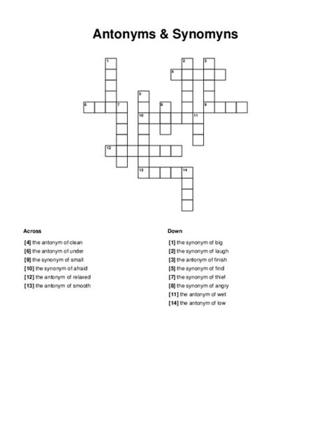 Antonyms & Synomyns Crossword Puzzle