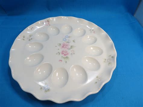 Vintage Pfaltzgraff Tea Rose Fluted Deviled Egg Plate Platter Stoneware