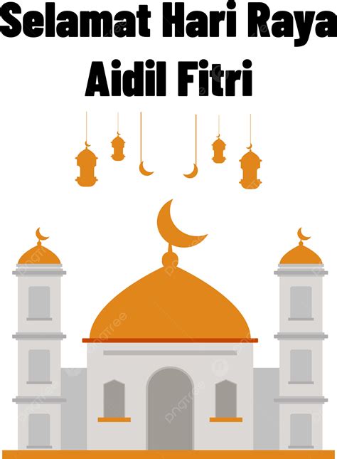 Vector De Dise O Selamat Hari Raya Aidil Fitri Con Mezquita Naranja Png