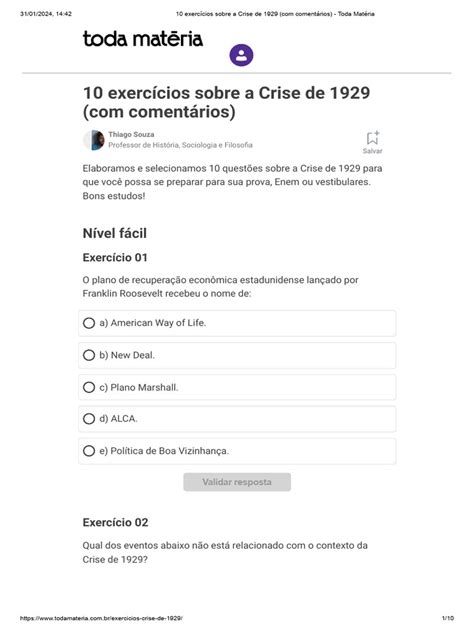 Crise De 1929 Exercicios - 10 Exercícios Sobre A Crise de 1929 (Com Comentários) - Toda Matéria ...