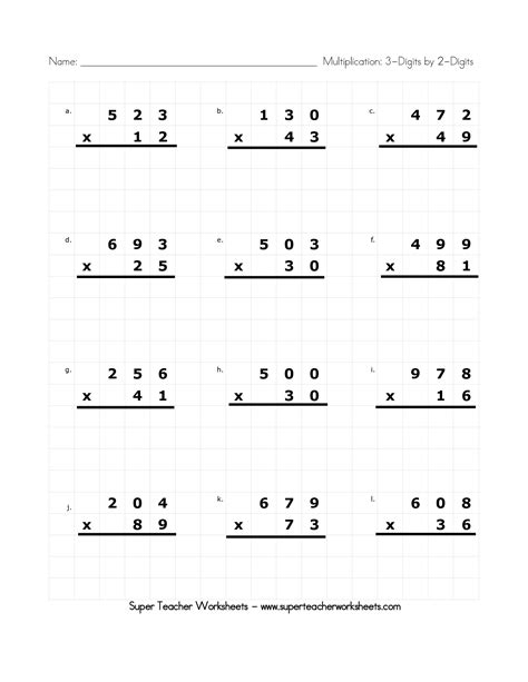 3 Digit Multiplication By 1 Digit Worksheets 3 Digit By 2 Di