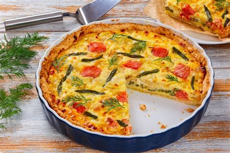 Quiche with Salmon, Green Bean and Emmental Cheese Stock Image - Image ...