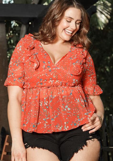 Asoph Plus Size Tropical Floral Print Peplum Top