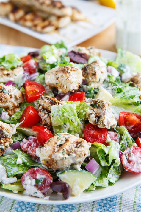 Grilled Chicken Souvlaki Salad with Creamy Feta and Dill Dressing ...