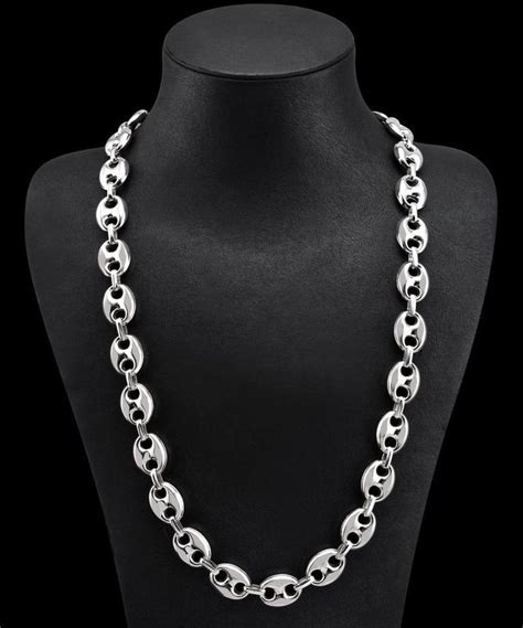 Marina Chain Necklace Mariner Mens Chain Puffed Silver Chain