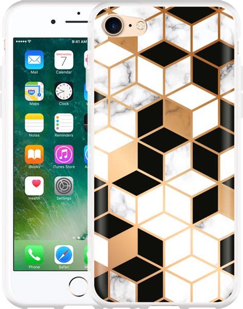 Hoesje Geschikt Voor Iphone Black White Gold Marble Bol