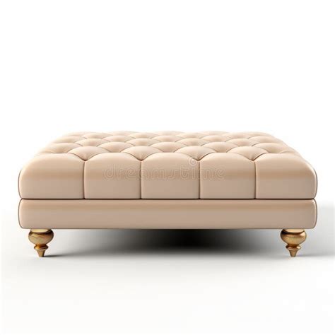 Beige Tufted Ottoman Realistic 3d Render With Classical Symmetry Stock