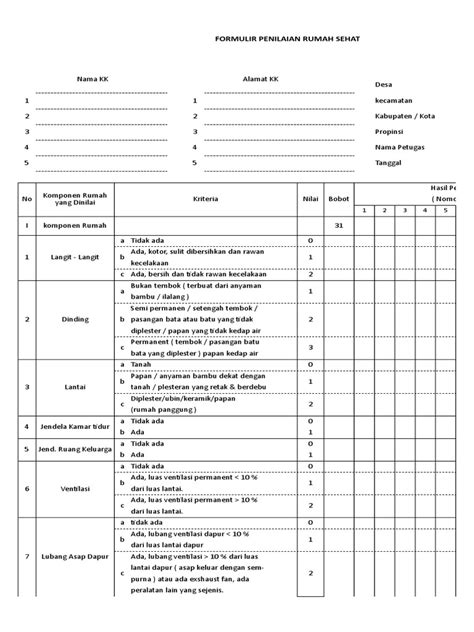 Form Penilaian Rumah Sehat Pdf