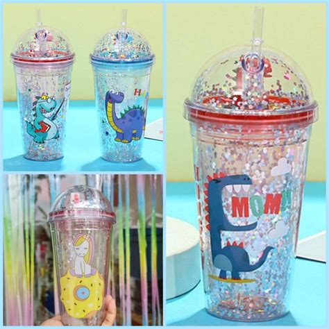 Jual Botol Tumbler Gel Glitter Anak Karakter Hewan Lucu 3D Ada Sedotan