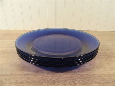 4 Cobalt Blue Glass Dinner Plates Weighty Fine Condition Etsy Glass