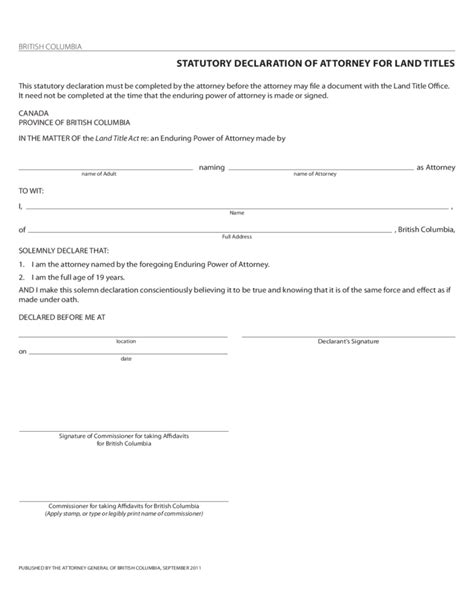 Enduring Power Of Attorney Bc Fillable Form Printable Forms Free Online